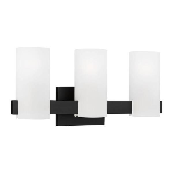 SCOTT LIVING - Rhode 19.63 in. 3-Light Midnight Black Large Vanity Light with Etched Glass Shades