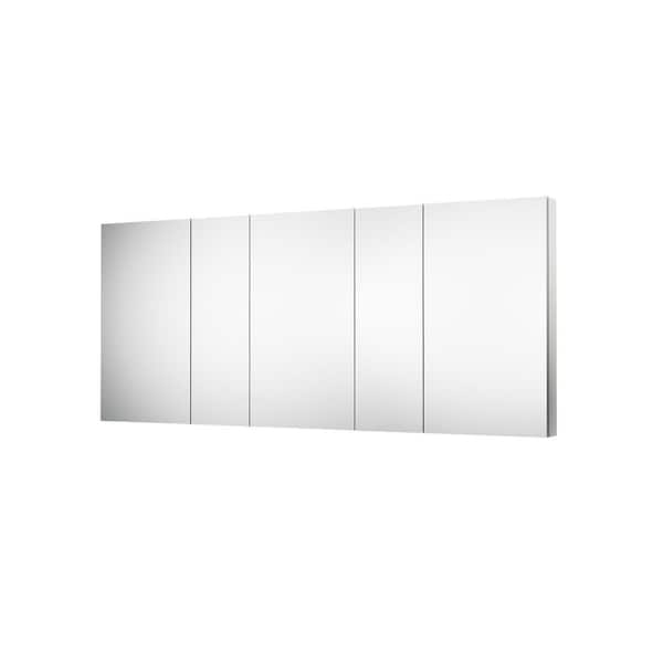 84 in. W x 36 in. H Rectangle Medicine Cabinet with Mirror in Silver with Adjustable Shelves, Soft-Close