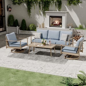 4-Piece Aluminum Patio Conversation Set with 2-Swivel Chairs, Coffee Table and Blue Cushions