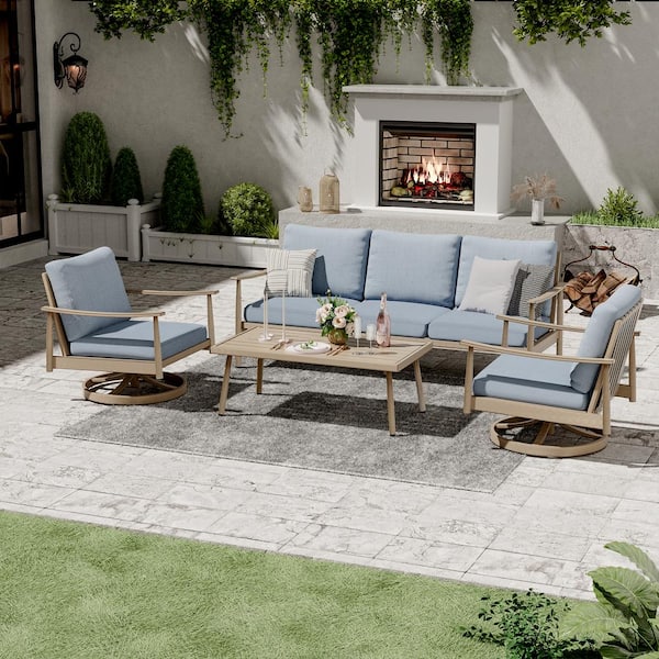 EGEIROSLIFE 4-Piece Aluminum Patio Conversation Set with 2-Swivel Chairs, Coffee Table and Blue Cushions