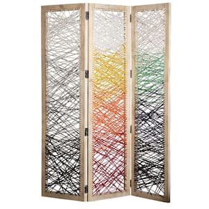 Multicolor 3-Panel Wooden Screen with Woven Reinforced Yarn