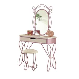 Priya II White and Light Purple Vanity Sets with Mirror and Stool 30 in. x 16 in. x 32 in.