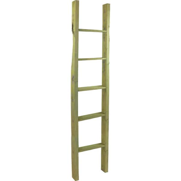 Ekena Millwork 15 in. x 72 in. x 3 1/2 in. Barnwood Decor Collection Restoration Green Vintage Farmhouse 5-Rung Ladder