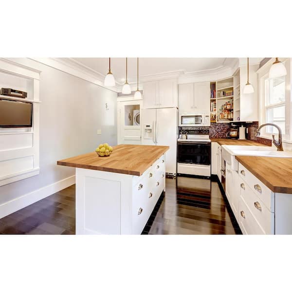 Hampton Bay 8 ft. L x 25 in. D Finished Engineered Oak Butcher
