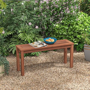 Natural Wood Outdoor Ottoman Backless Bench 2-Seater Outdoor Dining Bench Garden Backyard