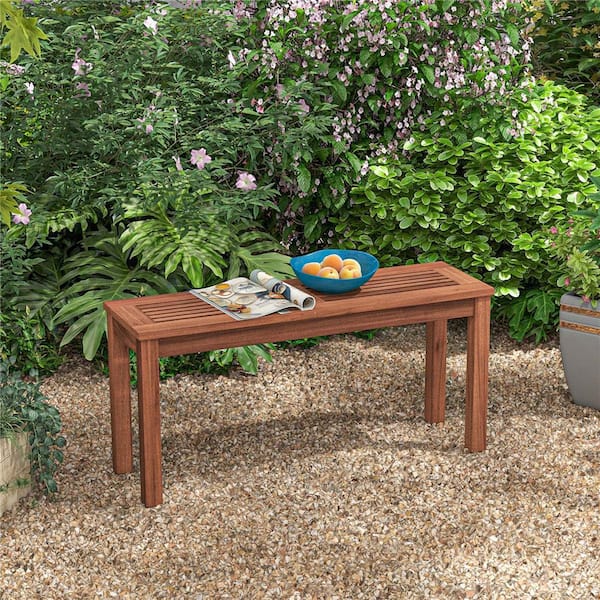 Natural Wood Outdoor Ottoman Backless Bench 2-Seater Outdoor Dining Bench Garden Backyard