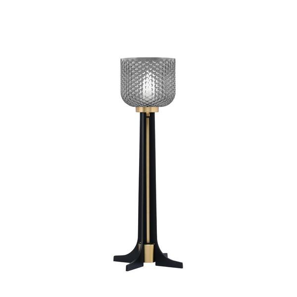 Unbranded Delgado 22.25 in. Matte Black & New Age Brass Accent Lamp Smoke Textured Glass Shade
