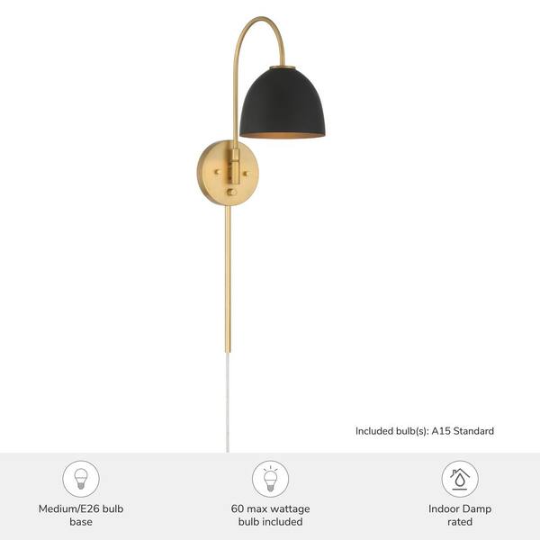 Hunter Fan Company - Hunter Erling 7 in. 1 Light Luxe Gold Wall Sconce with Black Metal Shade