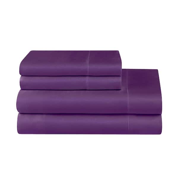 JUICY COUTURE Silky Satin 4-Piece Purple Solid Color Microfiber Full Deep Pocket Sheet Set