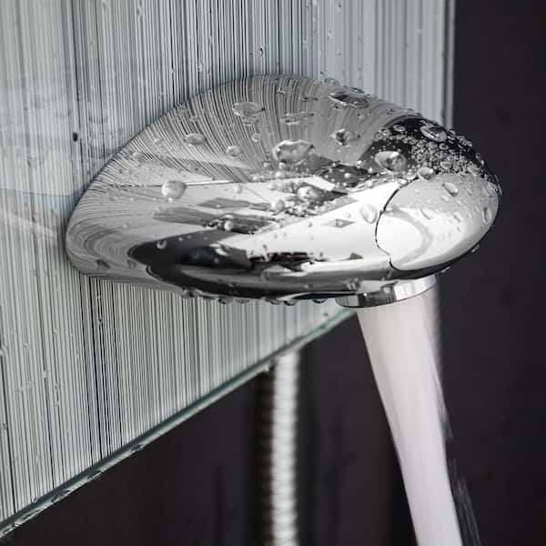 52 in. 8-Jet Shower Panel System in Mirror Silver Tempered Glass with Rainfall Shower Head LED Display Handshower 52 in. 8-Jet Shower Panel System in Mirror Silver Tempered Glass with Rainfall Shower Head LED Display Handshower