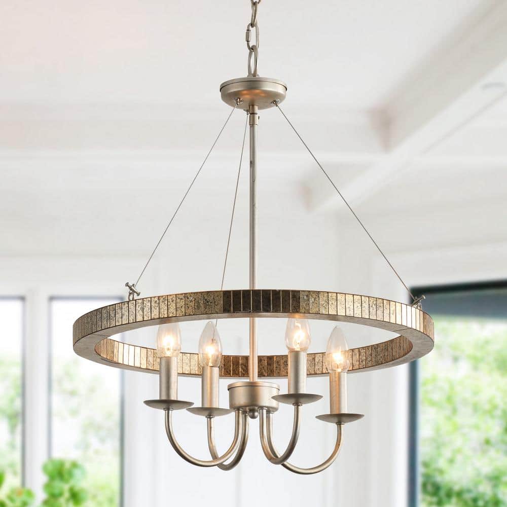Farmhouse Brushed Nickel Wagon Wheel Candle Style Chandelier - 19.7" W x 23.6" H