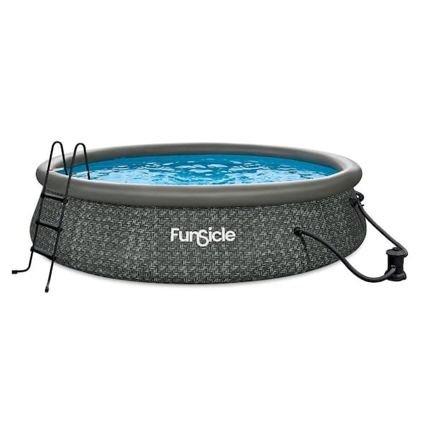 Funsicle QuickSet Ring Top Designer 14 ft. Round 36 in. Deep Inflatable Pool, Dark Herringbone