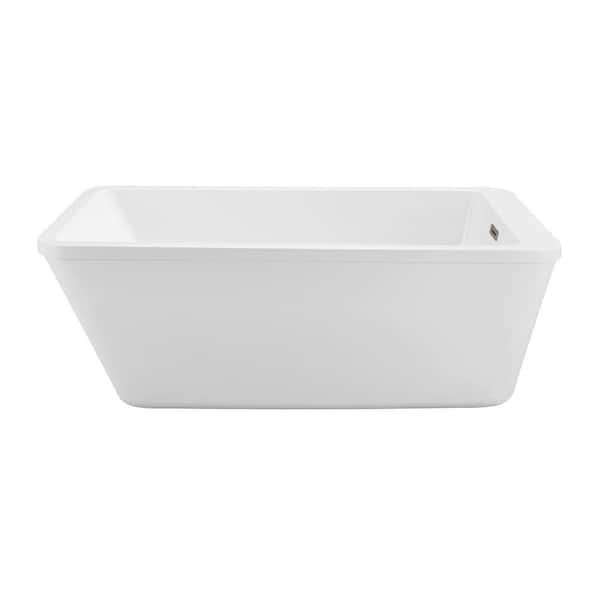 Streamline 60 in. Acrylic Flatbottom Non-Whirlpool Bathtub in Glossy White with Brushed Nickel Drain and Overflow Cover