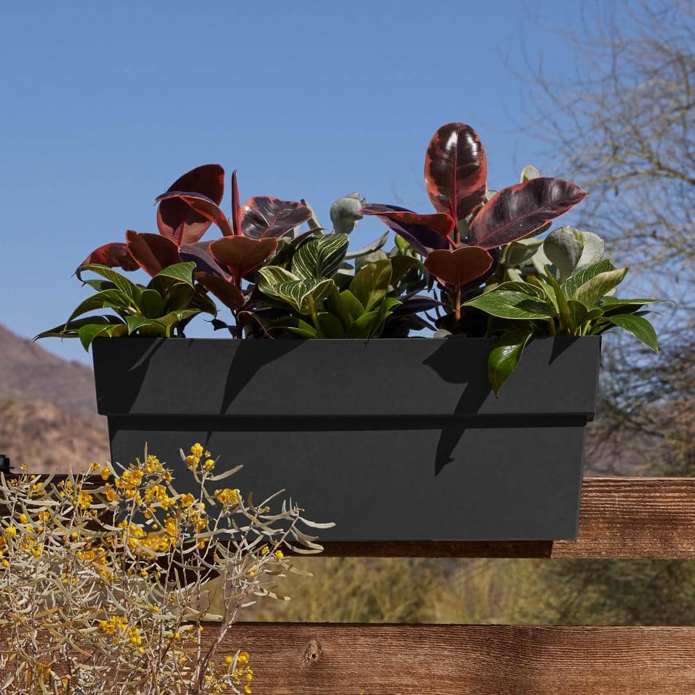 Black Recycled Plastic Rectangular Deck Rail Planter