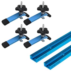 24 in. x 2 Universal T Track with 4-Pieces Hold Down Clamp, Double-Cut Profile T Track with Predrilled Mounting Holes