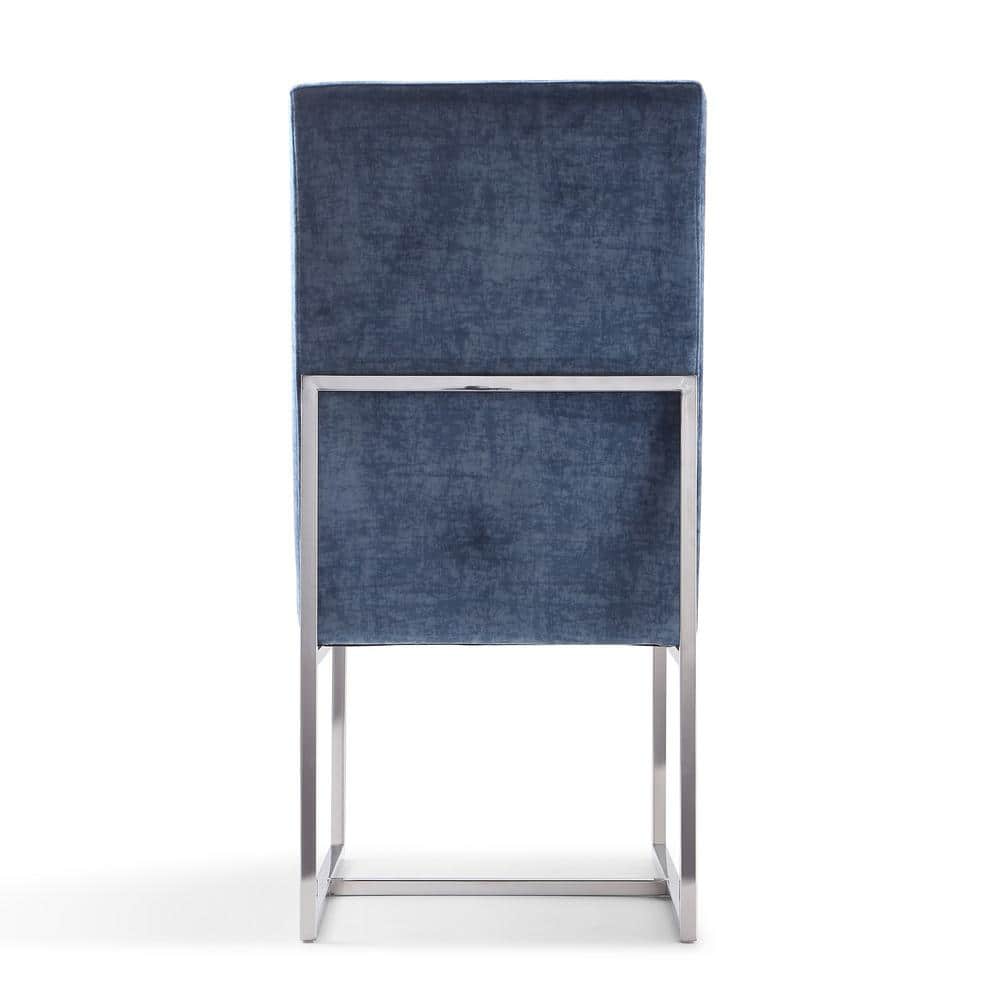 High-Back Blue Velvet Upholstered Arm Chair with Metal Frame