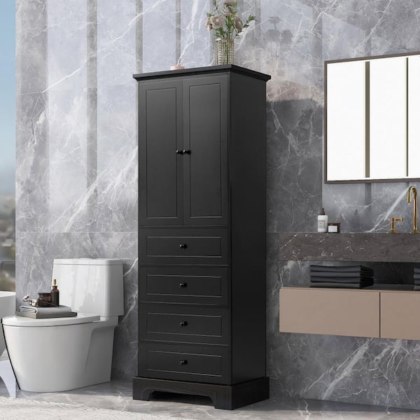 24 in. W x 16 in. D x 68 in. H Black Freestanding Linen Cabinet