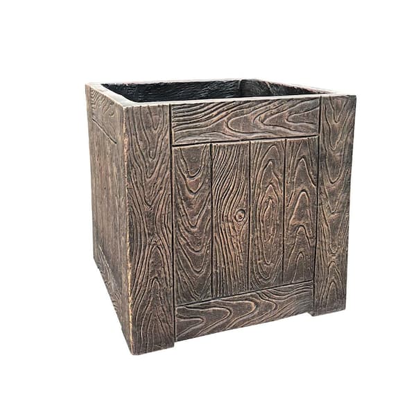 KANTE 10.2 in. Tall Red Mahogany Lightweight Concrete Faux Wood Square Planter