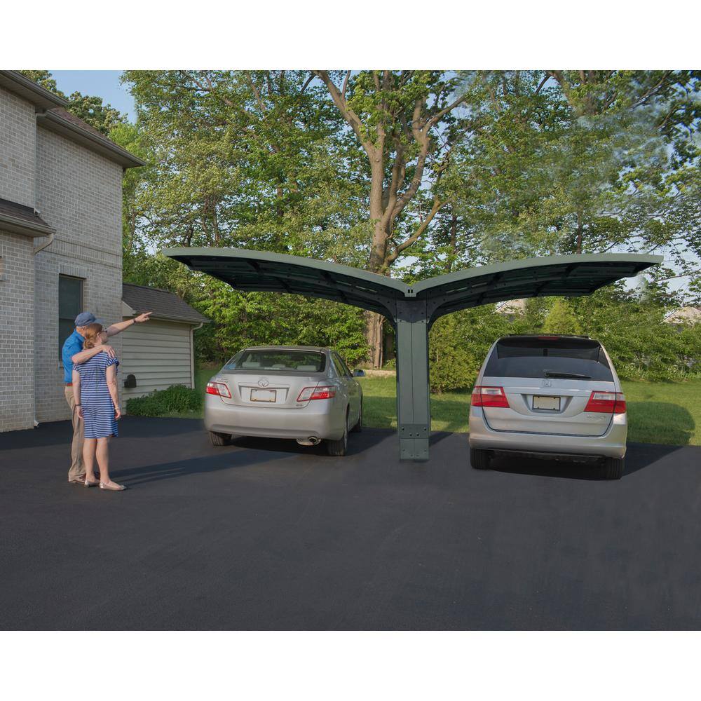 Arizona Breeze Gray Double Wing Carport with Solid Roof Panels