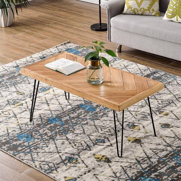 ATHMILE 43.3 in. Brown Rectangle Wood Coffee Table with Metal