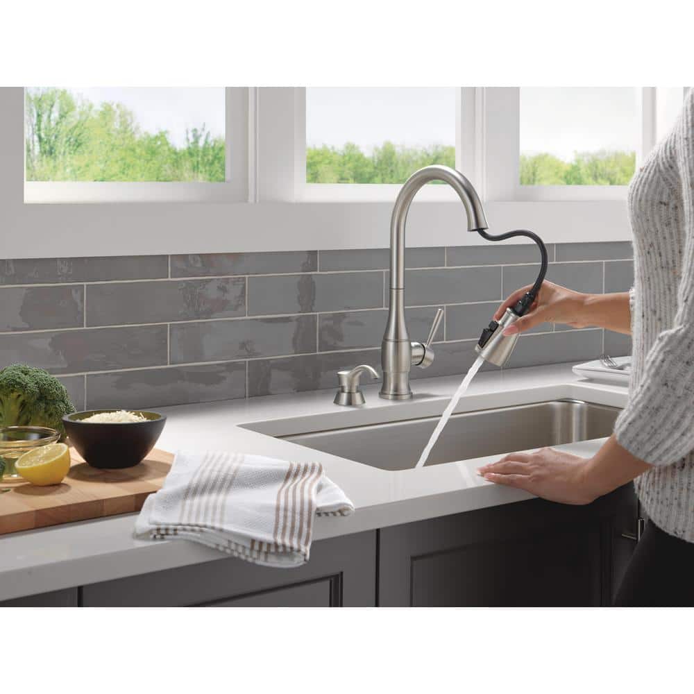 Hazelwood Stainless Steel Pull-Down Kitchen Faucet with Soap Dispenser