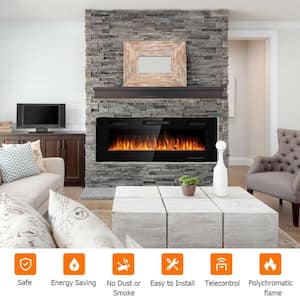 5100 BTU 50 in. Fireplace Recessed Ultra-Thin Electric Wall-Mounted Heater Furnace with Multicolor Flame