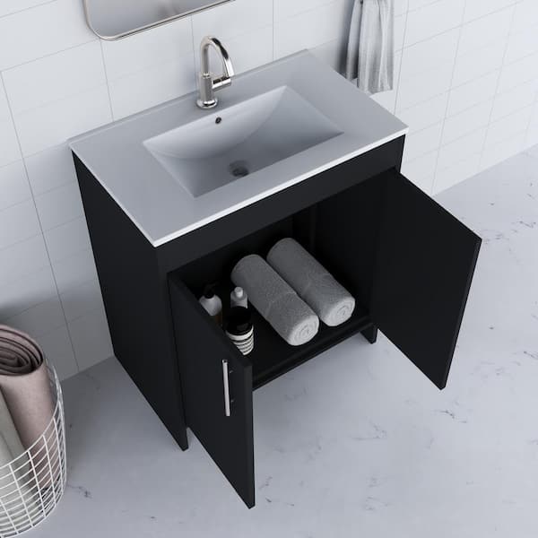 Villa 30 in. W x 18 in. D Bathroom Vanity in Black with Ceramic Vanity Top in White with White Basin