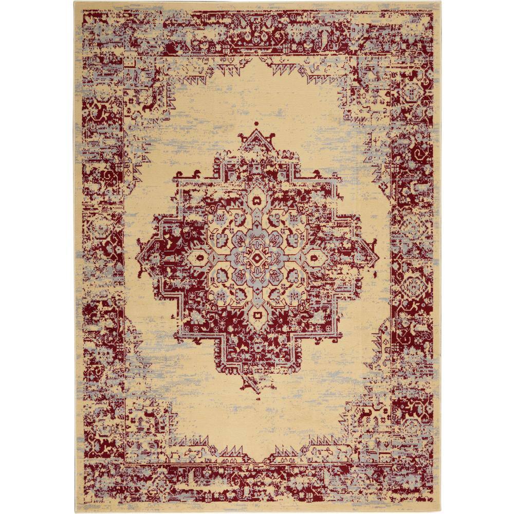Cream and Red Medallion Synthetic 5' x 7' Area Rug