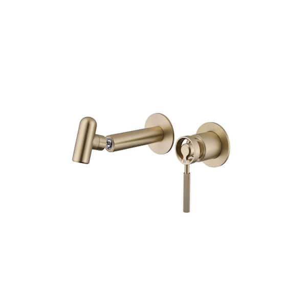 Single-Handle 2-Hole Wall Mounted Bathroom Faucet with 360° Adjustable Spout in Brushed Gold