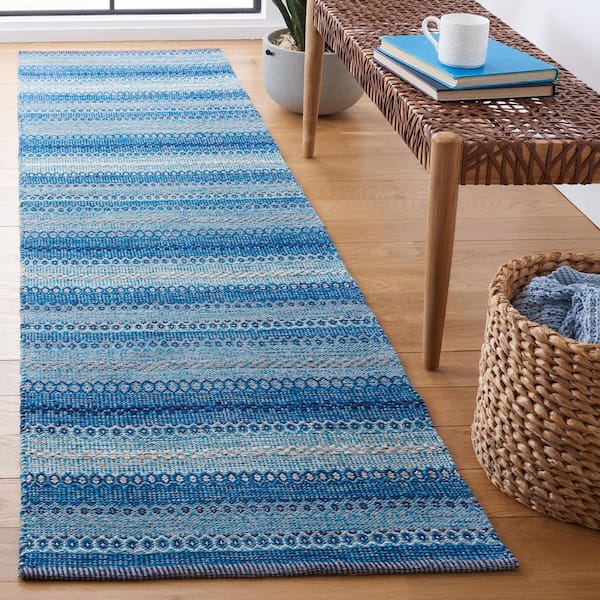 Kilim Grey/Blue 2 ft. x 9 ft. Striped Gradient Runner Rug