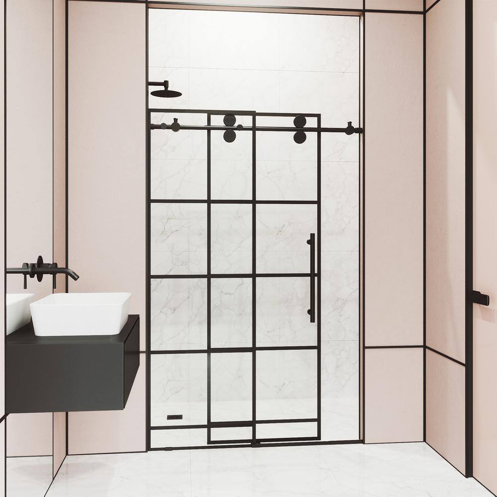 Elan 56-60" Matte Black Frameless Sliding Shower Door with Clear Glass