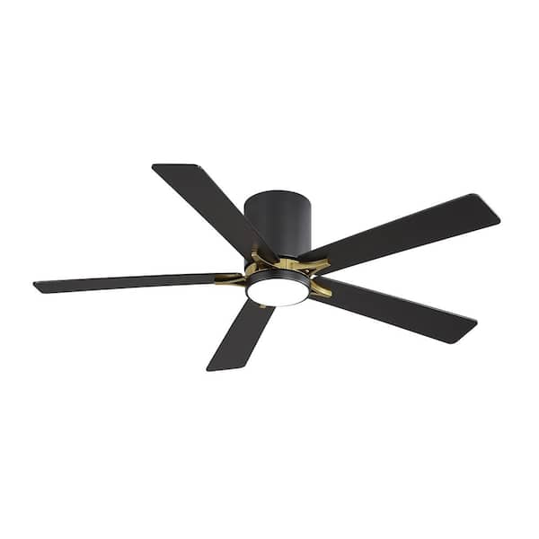 48 in. (4 ft. ) DC Motor Indoor Flush Mount Ceiling Fan with Integrated LED, Black and Gold