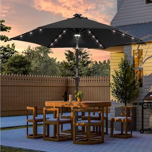 7.5 ft. LED Outdoor Umbrellas Patio Market Table Outside Umbrellas Nonfading Canopy and Sturdy Ribs, Black