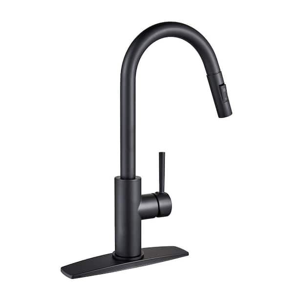 androme Single Handle Pull Down Sprayer Kitchen Faucet with Plastic Sprayer in Matt Black