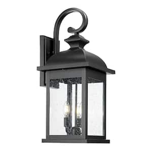 26 in. Black Outdoor Weather Resistant Hardwired Wall Lantern Wall Sconce with No Bulbs Included