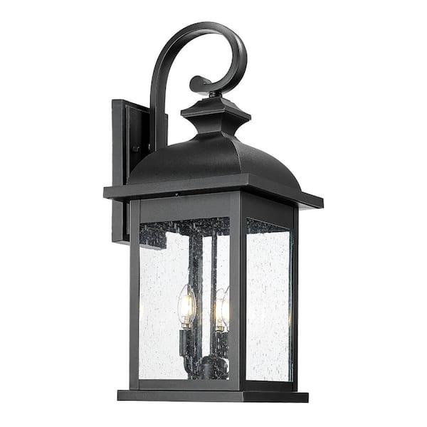 26 in. Black Outdoor Weather Resistant Hardwired Wall Lantern Wall Sconce with No Bulbs Included