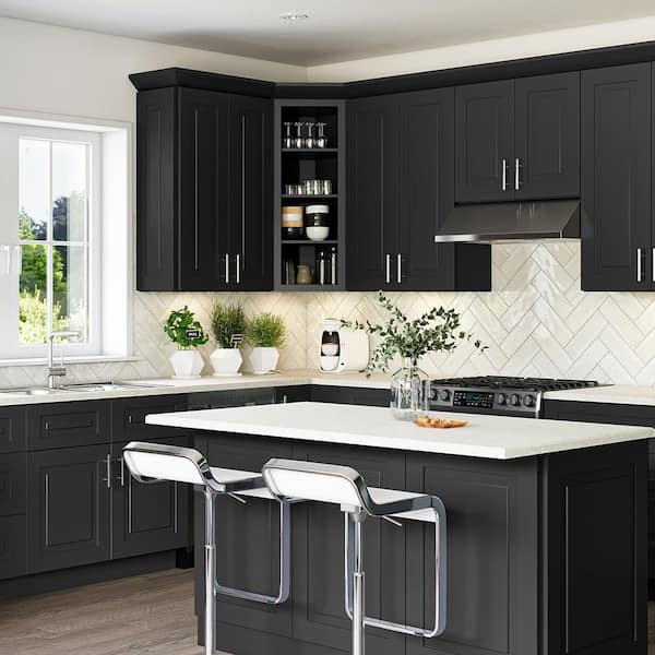 Grayson 12 in. W x 24 in. D x 34.5 in. H Assembled Plywood Full Height Door Base Kitchen Cabinet in Deep Onyx RH