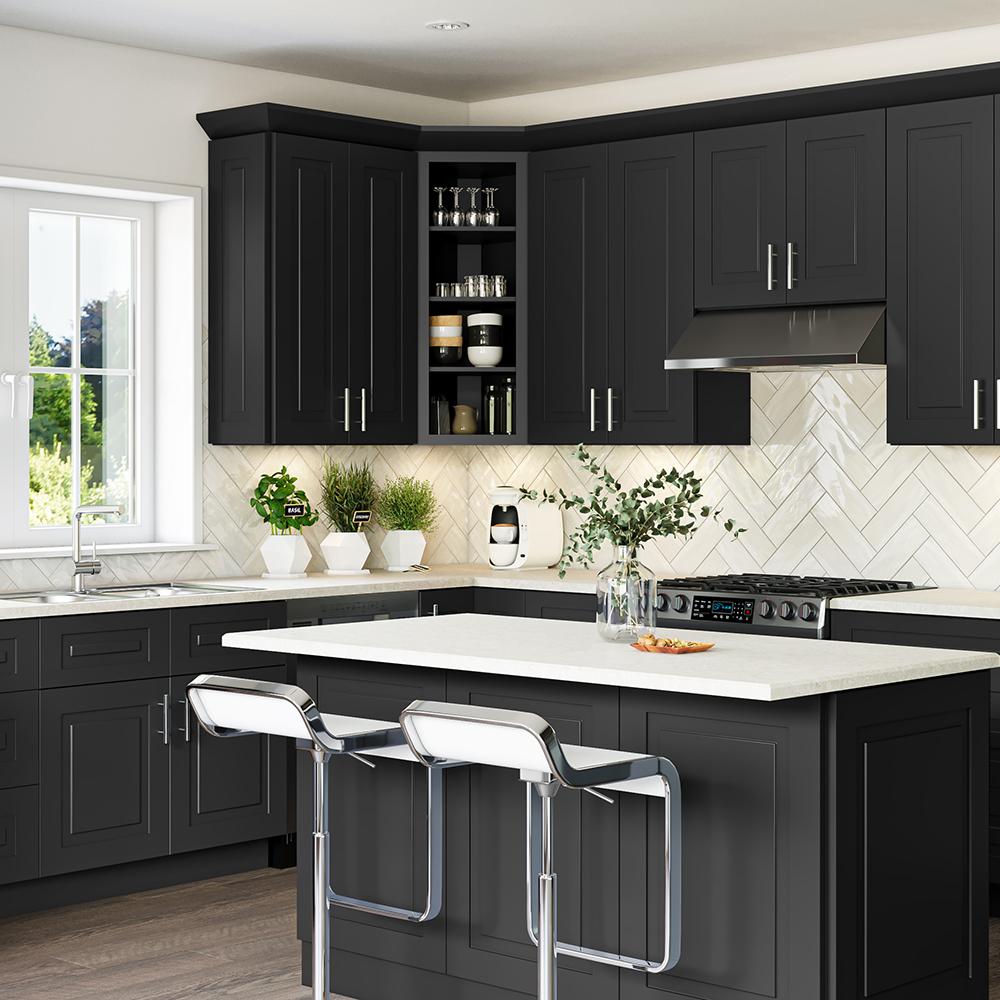 Grayson 20 in. W x 12 in. D x 30 in. H Assembled Plywood Diagonal Wall Kitchen Cabinet in Deep Onyx with Soft Close