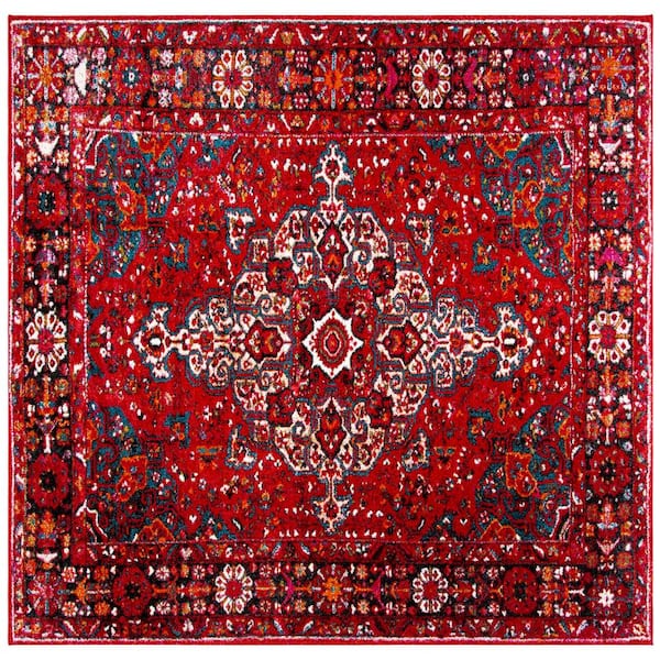 SAFAVIEH Vintage Hamadan Red/Multi Doormat 3 ft. x 3 ft. Medallion Antique Border Square Area Rug