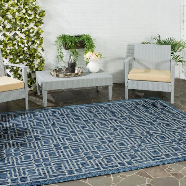 Courtyard Navy/Gray 7 ft. x 10 ft. Geometric Indoor/Outdoor Patio  Area Rug