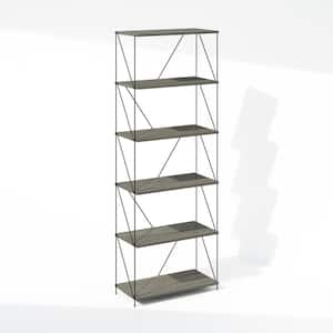 Wire 66.93 in. Tall Finn Oak Wood 6-Shelf Metal Frame Bookcase