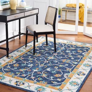 Micro-Loop Blue/Ivory 5 ft. x 5 ft. Border Persian Square Area Rug