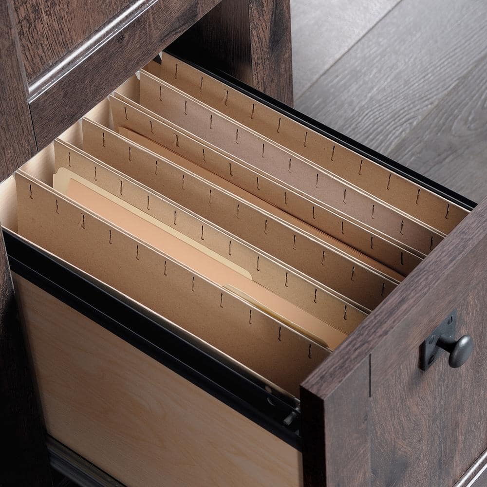 Executive Coffee Oak Workstation with Drawer and Filing Cabinet