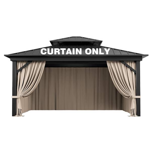WNP 12 ft. x 14 ft. Universal Outdoor Privacy Curtains, Gazebo Curtain Replacement with Zipper Khaki (4-Side Curtain Only)
