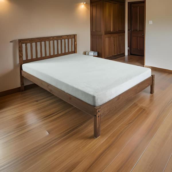 Benjara Octa Mahogany Brown Solid Wood Frame Full Platform Bed