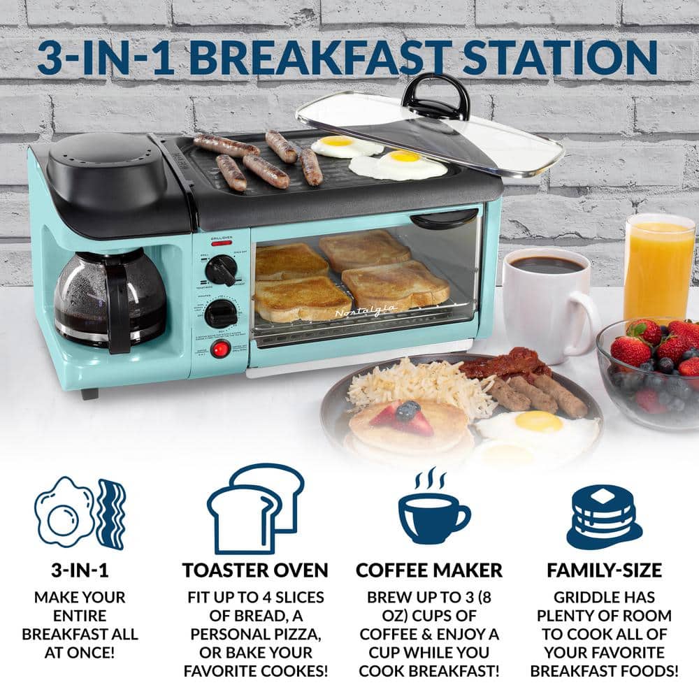 Aqua 3-in-1 Breakfast Station with Griddle and Toaster Oven