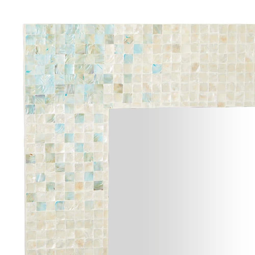 Coastal Cream Rectangular Wall Mirror with Blue Mosaic Corners