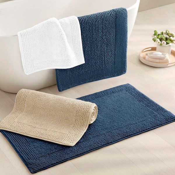 20 in. x 30 in. Navy Blue 100% Cotton Tufted 3000 GSM Reversible Bath Rug