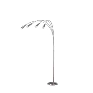 72 in. Silver 4 Light 1-Way (On/Off) Arc Floor Lamp for Bedroom with Metal Round Shade