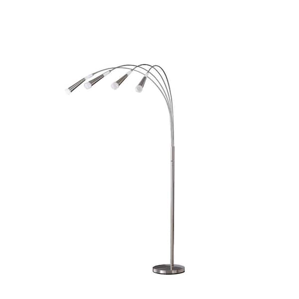 HomeRoots 72 in. Silver 4 Light 1-Way (On/Off) Arc Floor Lamp for Bedroom with Metal Round Shade